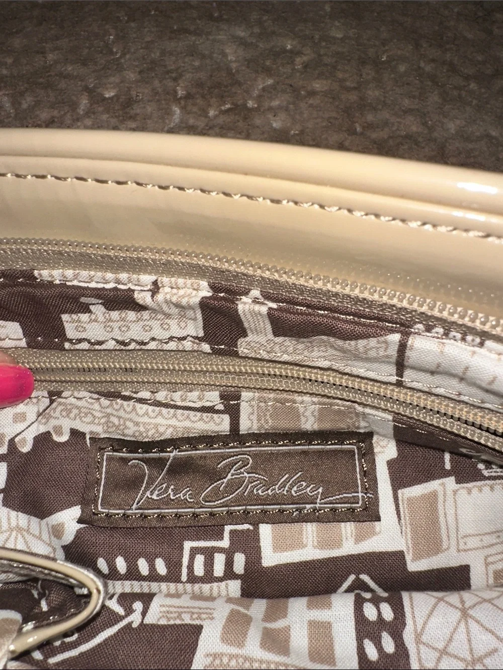 Vera Bradley Cream Quilted Wristlet Clutch with Turn-Lock Detail
